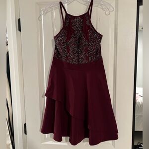 Speechless Maroon Dress with Silver and Black Beading Accents